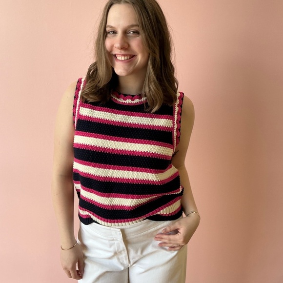 Striped Pink and Black Sleeveless 100% Cotton Top, Brand New with Tags! - Picture 2 of 10